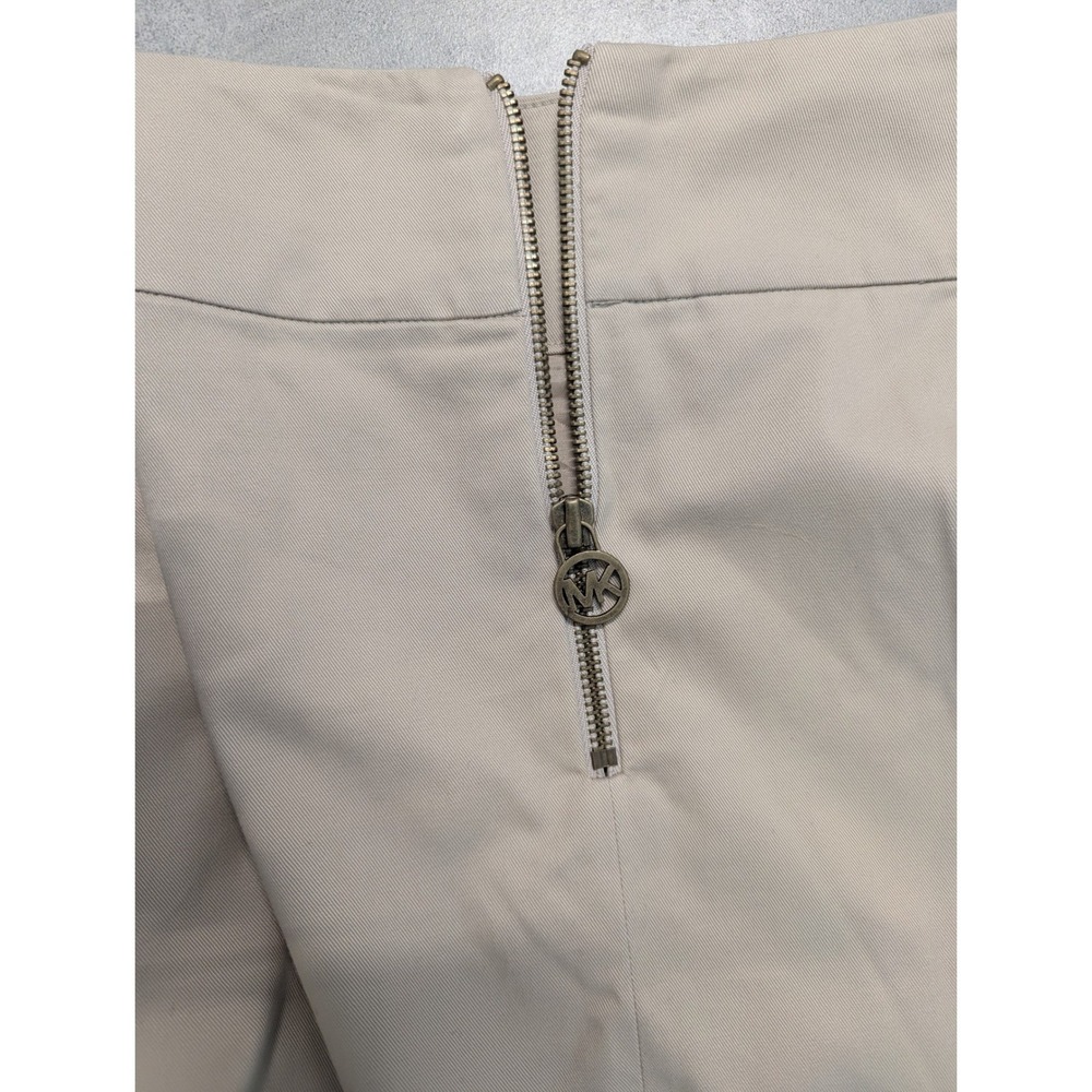 Michael Kors Khaki Beige Cotton Blend Pleated A-Line Skirt Size 14 MK Logo Zip - Picture 7 of 9